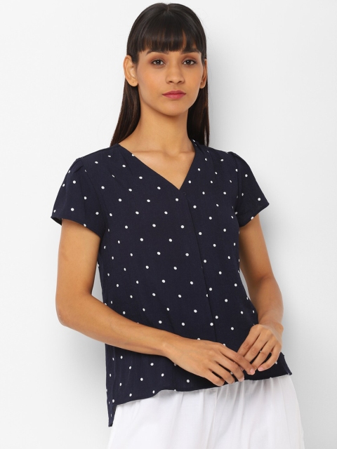 

Allen Solly Woman Navy Blue & White Polka Dot Printed Top