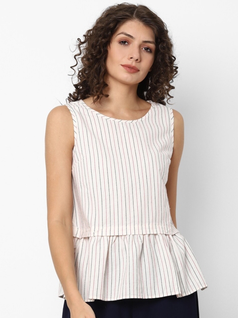 

Allen Solly Woman Cream-Coloured Striped Pure Cotton A-Line Top
