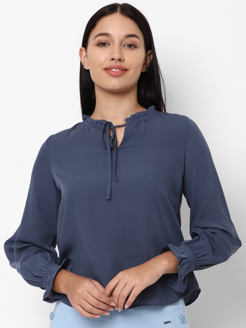 

Allen Solly Woman Navy Blue Tie-Up Neck Regular Top