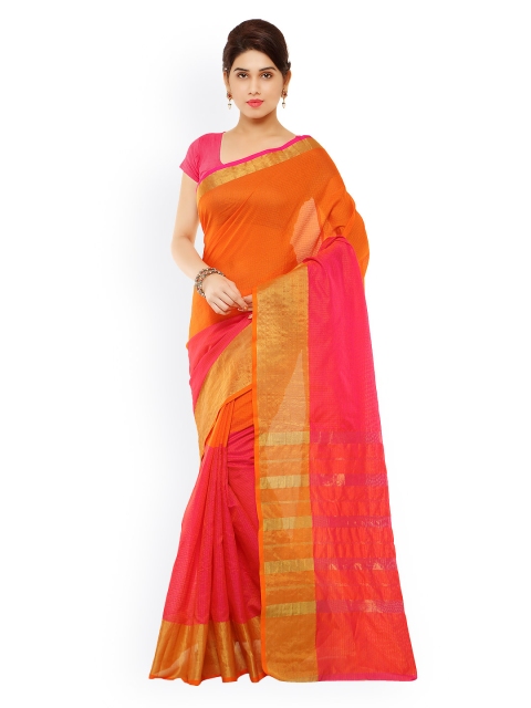 

Kvsfab Orange & Pink Cotton & Silk Traditional Saree