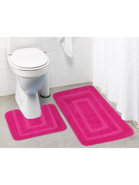 

Lushomes Pink Set of 2 Solid Anti Slip Microfiber Large Bath Mat Set
