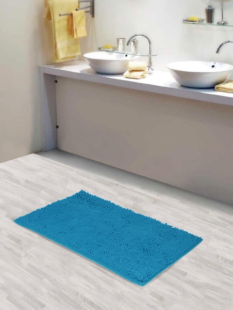 

Lushomes Blue Chenille Peacock Anti-Slip 2200 GSM Microfiber Bath Mat