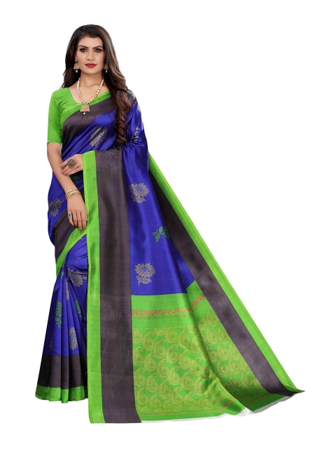 

MOKSHA DESIGNS Blue & Green Floral Pure Silk Banarasi Saree