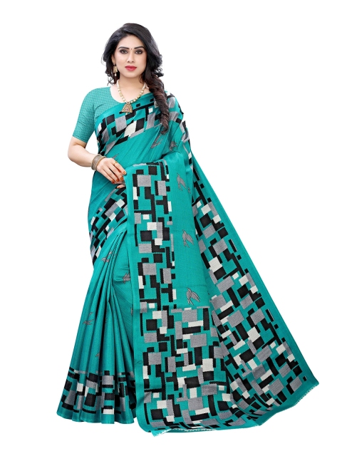 

MOKSHA DESIGNS Turquoise Blue & Black Pure Silk Handloom Kanjeevaram Saree
