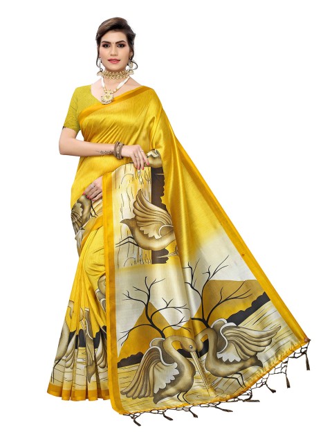 

MOKSHA DESIGNS Yellow & Brown Pure Silk Banarasi Saree