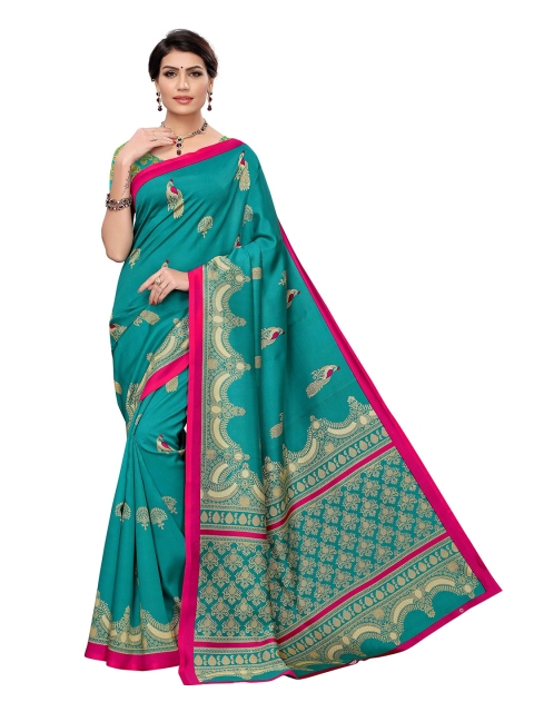 

MOKSHA DESIGNS Turquoise Blue & Gold Ethnic Motifs Handloom Silk Banarasi Saree