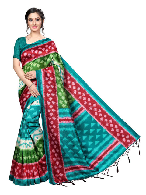 

MOKSHA DESIGNS Red & Blue Batik Pure Silk Handloom Banarasi Saree