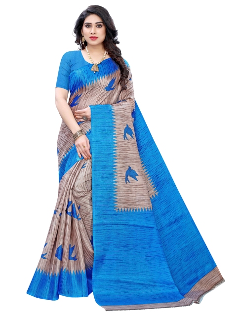 

MOKSHA DESIGNS Blue & Beige Floral Pure Silk Kanjeevaram Saree