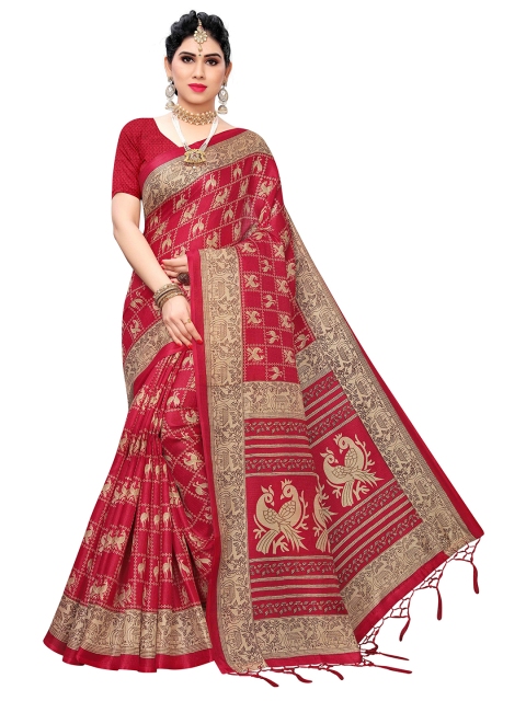 

MOKSHA DESIGNS Red & Beige Ethnic Motifs Printed Pure Silk Kanjeevaram Saree