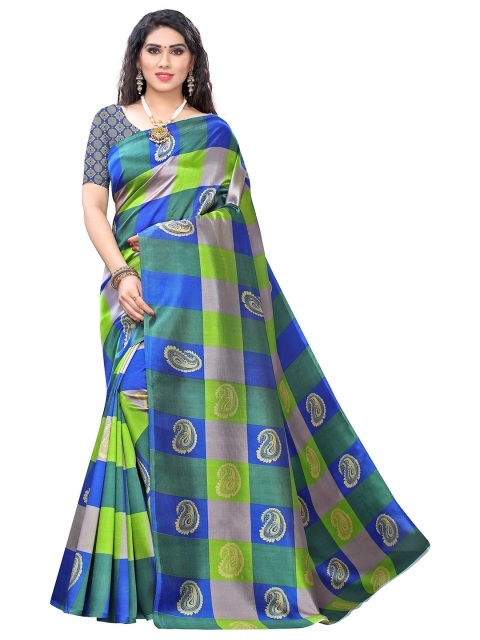 

MOKSHA DESIGNS Green & Blue Ethnic Motifs Pure Silk Kanjeevaram Saree