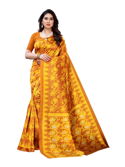 

MOKSHA DESIGNS Yellow Floral Silk Handloom Saree