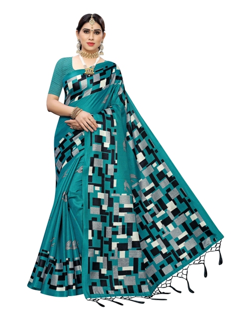 

MOKSHA DESIGNS Turquoise Blue & Black Banarasi Pure Silk Saree