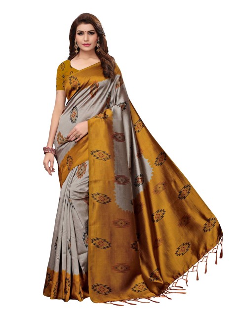 

MOKSHA DESIGNS Mustard & Grey Pure Silk Saree