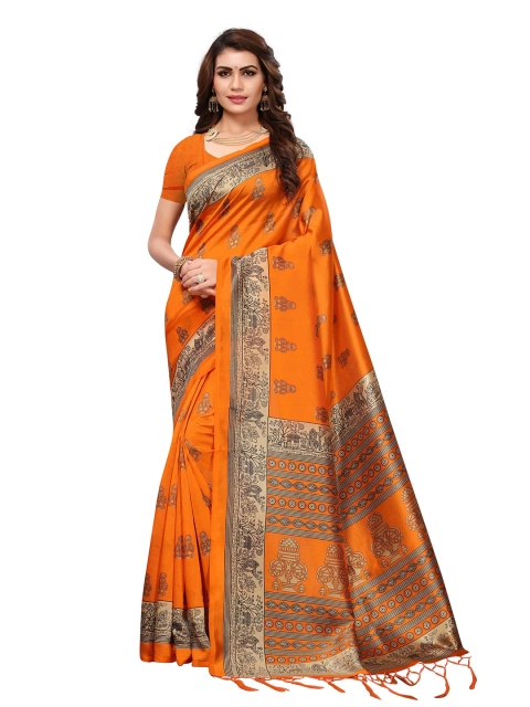 

MOKSHA DESIGNS Mustard & Brown Ethnic Motifs Pure Silk Banarasi Saree