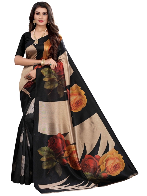 

MOKSHA DESIGNS Black & Beige Floral Pure Silk Banarasi Saree