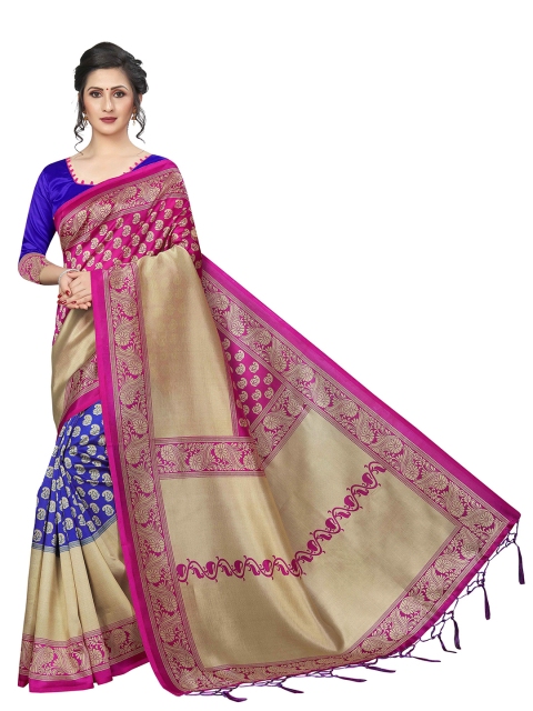 

MOKSHA DESIGNS Blue & Pink Woven Design Pure Silk Handloom Saree