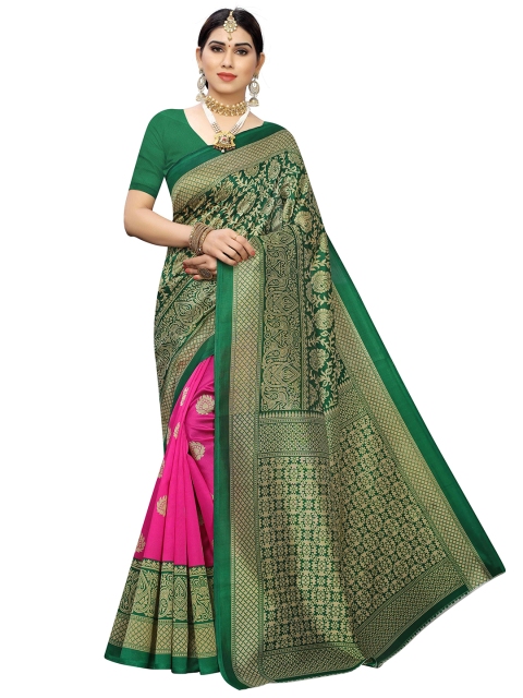 

MOKSHA DESIGNS Pink & Green Ethnic Motifs Pure Silk Kanjeevaram Saree