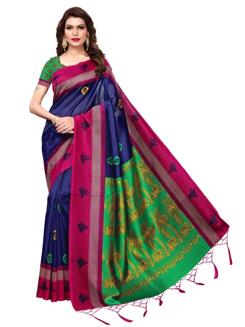 

MOKSHA DESIGNS Blue & Pink Ethnic Motifs Pure Silk Banarasi Saree