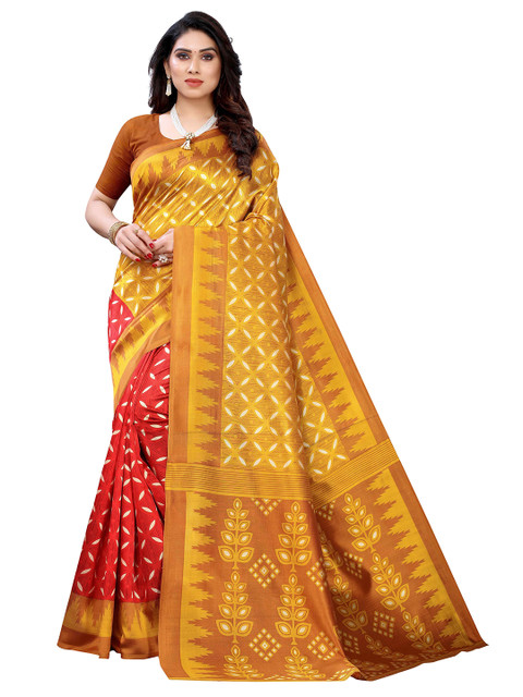 

MOKSHA DESIGNS Yellow & Red Ethnic Motifs Pure Silk Handloom Saree