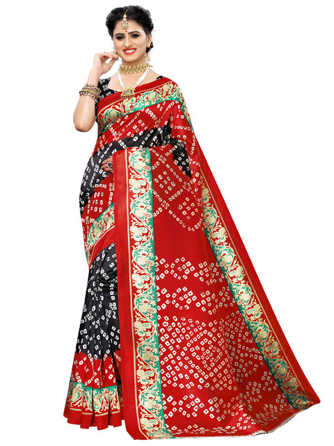 

MOKSHA DESIGNS Red & Black Bandhani Pure Silk Saree