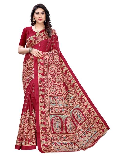 

MOKSHA DESIGNS Red & Gold-Toned Ethnic Motifs Pure Silk Banarasi Saree