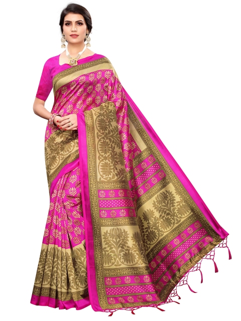 

MOKSHA DESIGNS Pink & Brown Ethnic Motifs Printed Pure Silk Saree