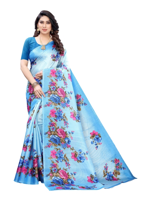 

MOKSHA DESIGNS Blue & Fuchsia Floral Pure Silk Handloom Kanjeevaram Saree
