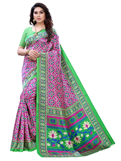 

MOKSHA DESIGNS Pink & Green Floral Pure Silk Banarasi Saree