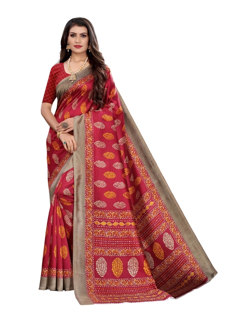 

MOKSHA DESIGNS Red & Orange Floral Pure Silk Banarasi Saree