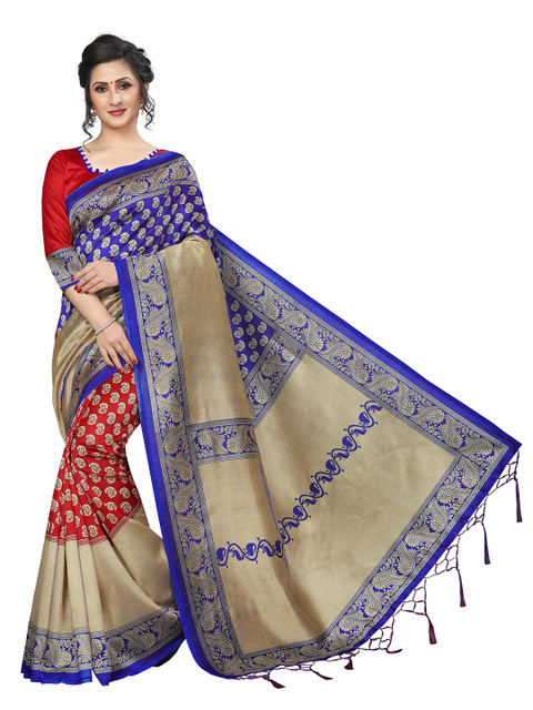 

MOKSHA DESIGNS Red & Blue Woven Design Pure Silk Banarasi Saree