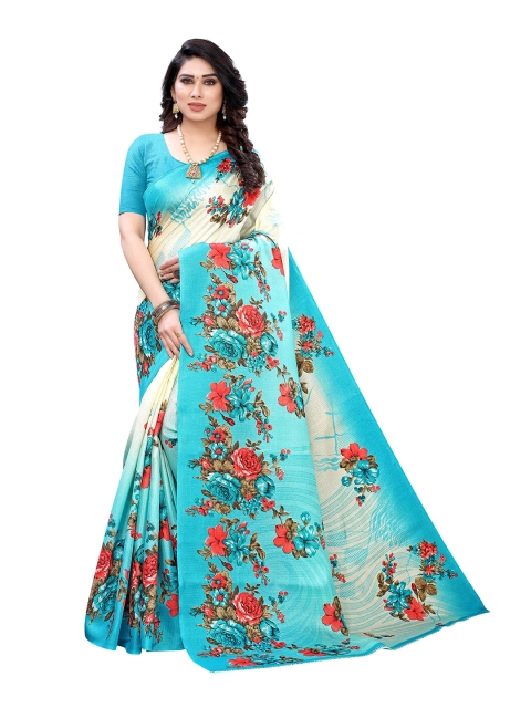 

MOKSHA DESIGNS Turquoise Blue & Red Floral Pure Silk Handloom Kanjeevaram Saree