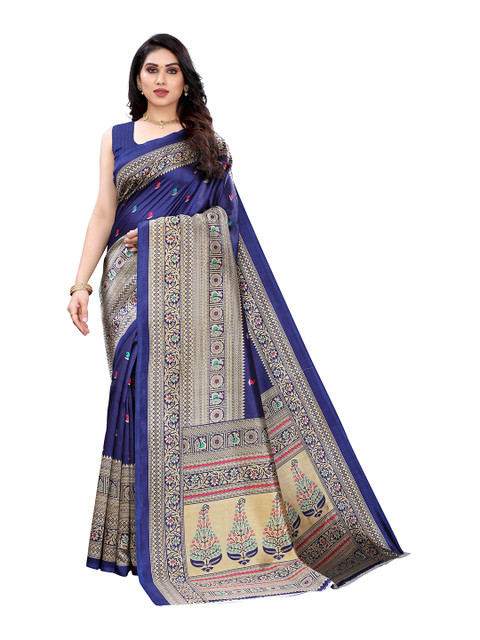 

MOKSHA DESIGNS Navy Blue & Gold Paisley Pure Handloom Kanjeevaram Saree