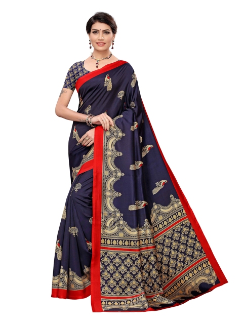 

MOKSHA DESIGNS Navy Blue & Gold-Toned Ethnic Motifs Pure Silk Handloom Banarasi Saree