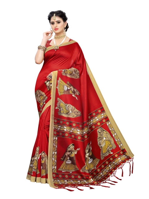 

MOKSHA DESIGNS Red & Beige Ethnic Motifs Pure Silk Saree