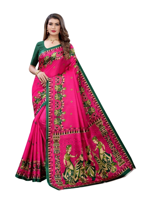 

MOKSHA DESIGNS Pink & Green Ethnic Motifs Pure Silk Kanjeevaram Saree