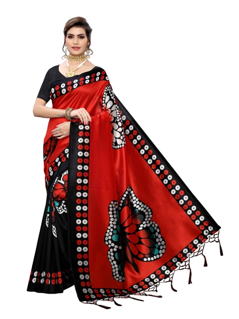 

MOKSHA DESIGNS Red & Black Printed Silk Kanjeevaram Saree