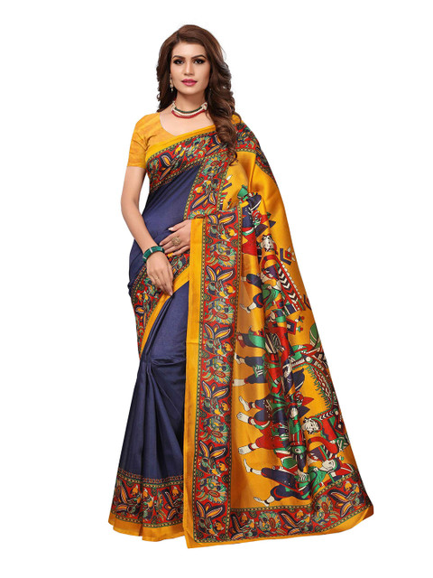 

MOKSHA DESIGNS Navy Blue & Red Ethnic Motifs Printed Pure Silk Kanjeevaram Saree