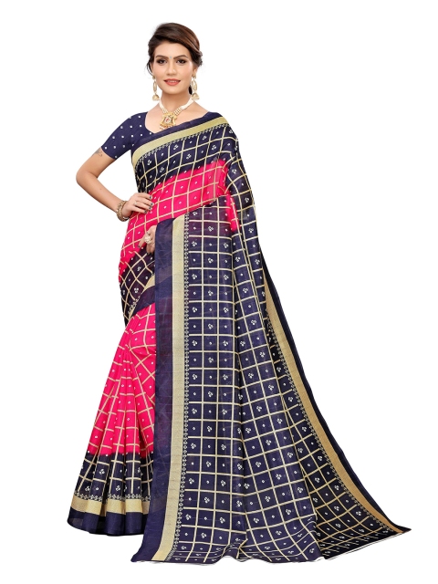 

MOKSHA DESIGNS Pink & Navy Blue Woven Design Pure Silk Banarasi Saree