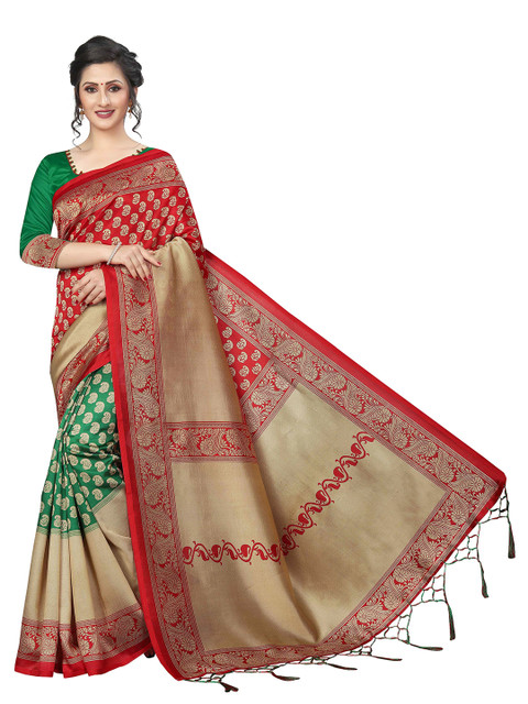 

MOKSHA DESIGNS Green & Maroon Paisley Pure Silk Banarasi Saree