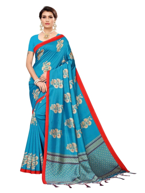 

MOKSHA DESIGNS Blue & Red Floral Pure Silk Banarasi Saree