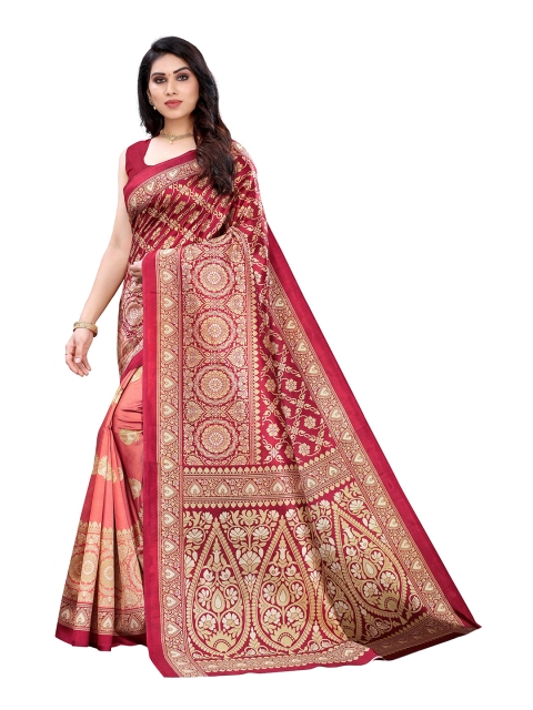 

MOKSHA DESIGNS Women Pink & Gold Embroidered Banarasi Pure Silk Saree