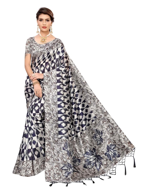 

MOKSHA DESIGNS Navy Blue & Grey Pure Silk Saree