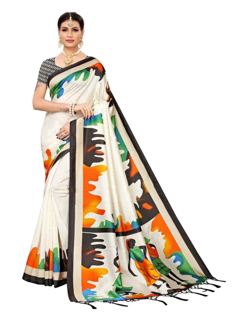 

MOKSHA DESIGNS White & Black Abstract Printed Pure Silk Kanjeevaram Saree