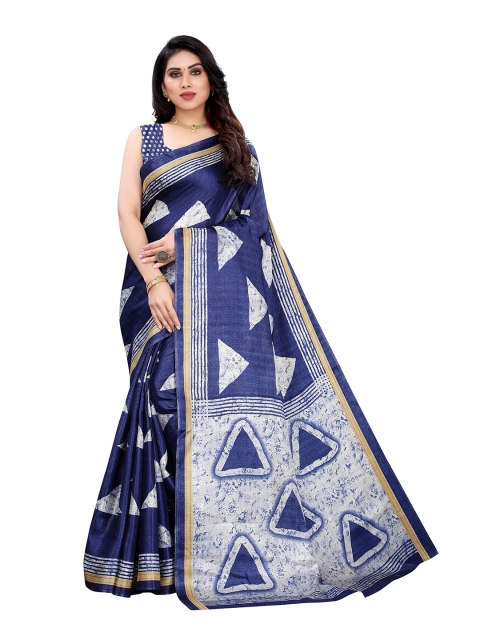 

MOKSHA DESIGNS Navy Blue & White Woven Design Handloom Silk Saree