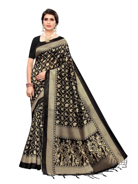 

MOKSHA DESIGNS Women Black Printed Banarasi Silk Saree