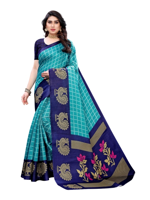 

MOKSHA DESIGNS Blue & Pink Checked Pure Silk Kanjeevaram Saree