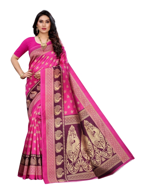 

MOKSHA DESIGNS Pink & Maroon Floral Pure Silk Saree