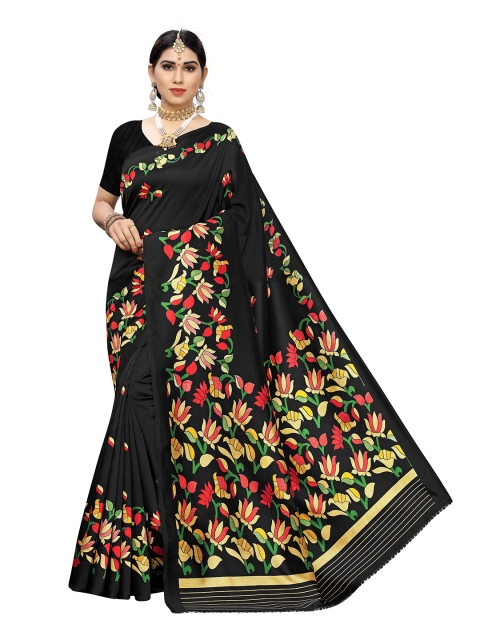 

MOKSHA DESIGNS Black & Gold-Toned Floral Pure Silk Kanjeevaram Saree