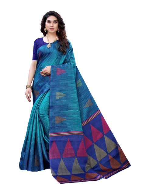 

MOKSHA DESIGNS Women Turquoise Blue Printed Kanjeevaram Saree