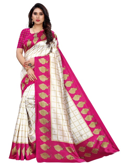 

MOKSHA DESIGNS Pink & White Checked Pure Silk Saree